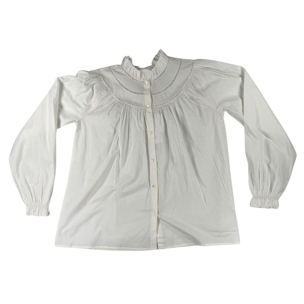 NWT Bonpoint White Cotton Ruffle Collar Blouse FR 38 US 6 Long Sleeve Paris
